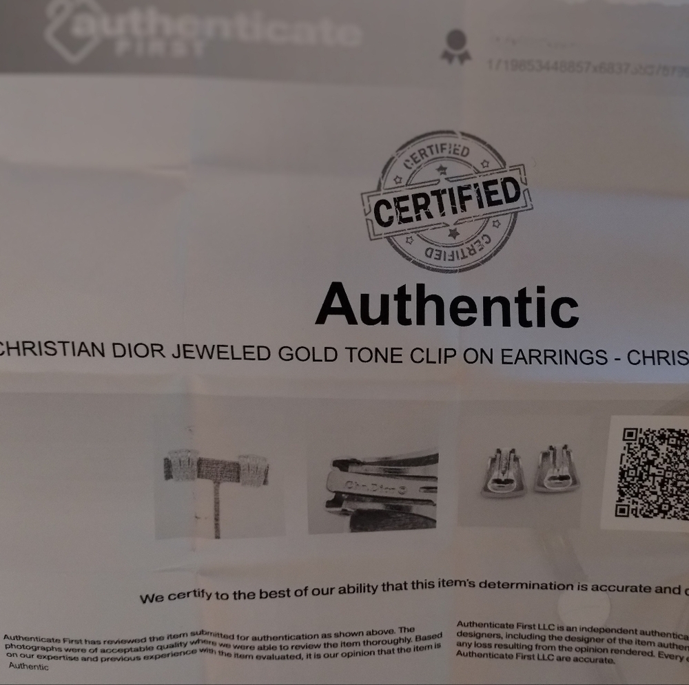 EUC DIOR Gold Jeweled Vintage Clip On Earrings COA - Picture 7 of 7